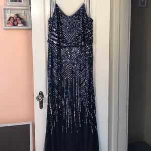 Beautiful Sequined Navy Prom Dress